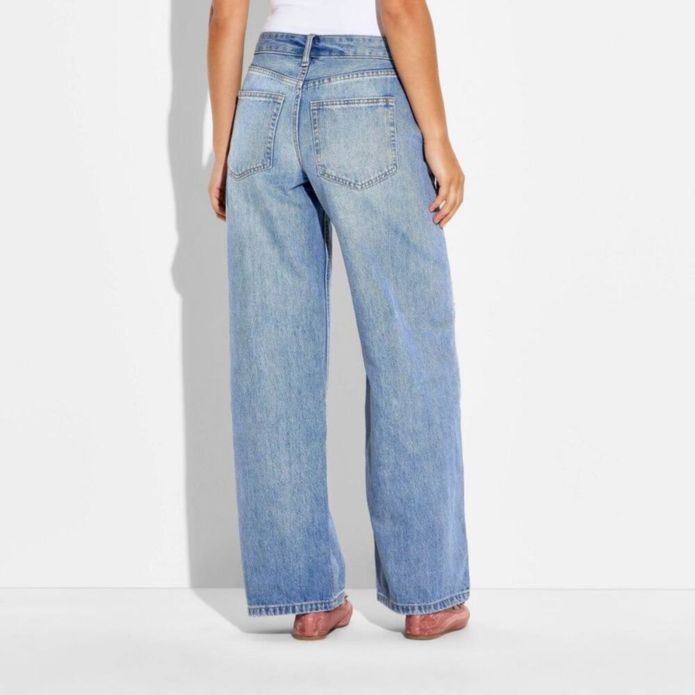 Women's Ultra Low-Rise Baggy Jeans - Wild Fable Medium Wash | Floral Print - Picture 3 of 4